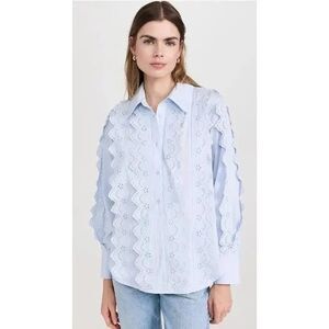 Citizens of Humanity Shay Popover Shirt Tunic Top Eyelet Embroidered XS 283862